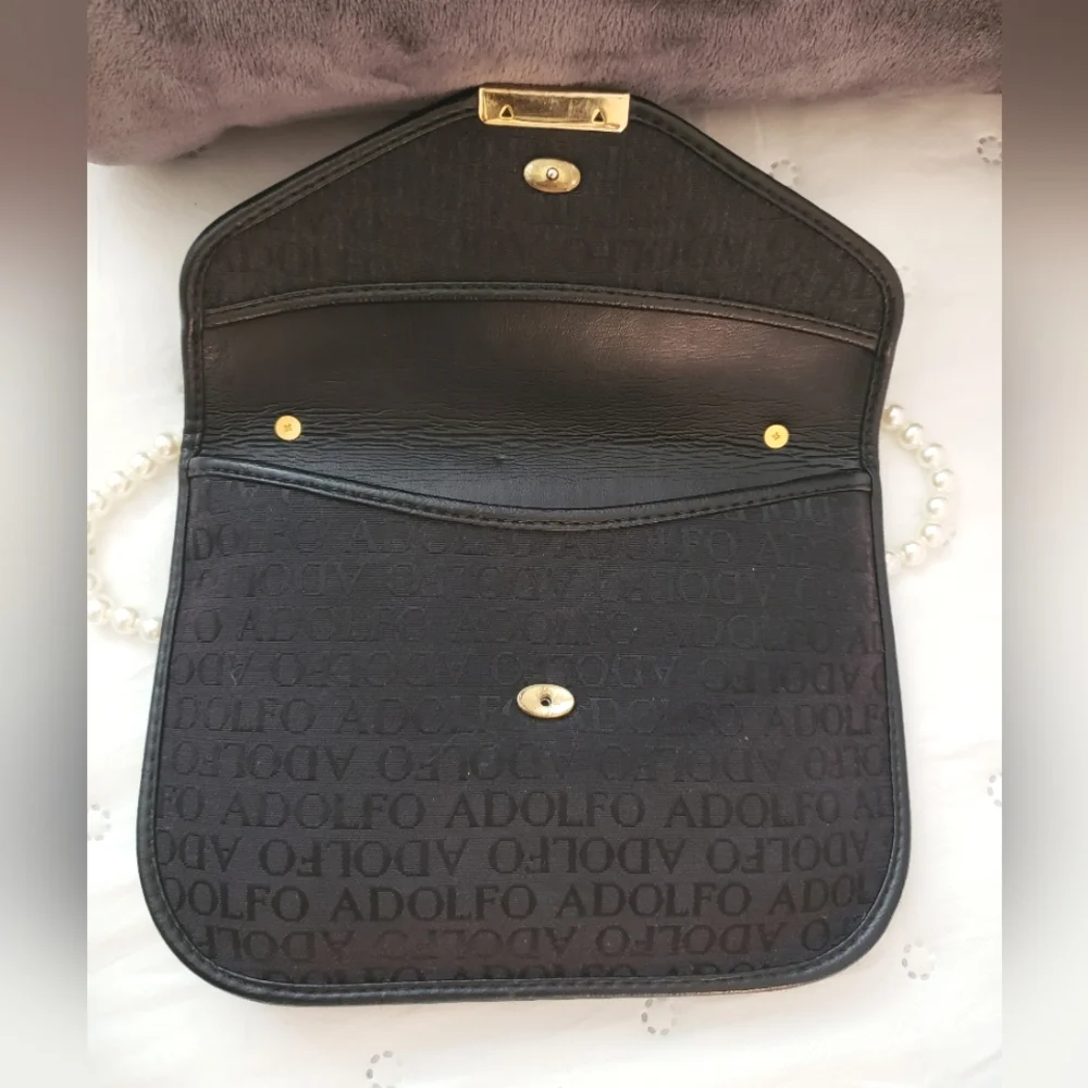 Adolfo canvas/leather evening bag 9x6.5 - Picture 3 of 6